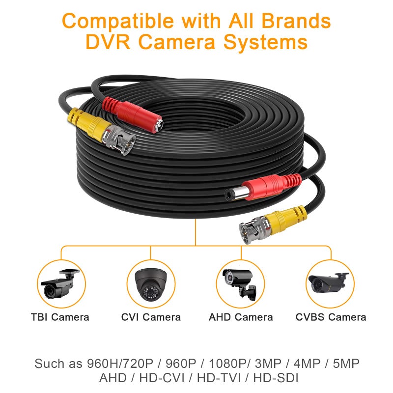 WILDHD BNC Cable, 2x150ft All-in-One Siamese Video and Power Security Camera Cable Wire with 2 Female Connectors for Max 5MP HD CCTV DVR Surveillance System (150ft 2PCS, Black) - Image 3